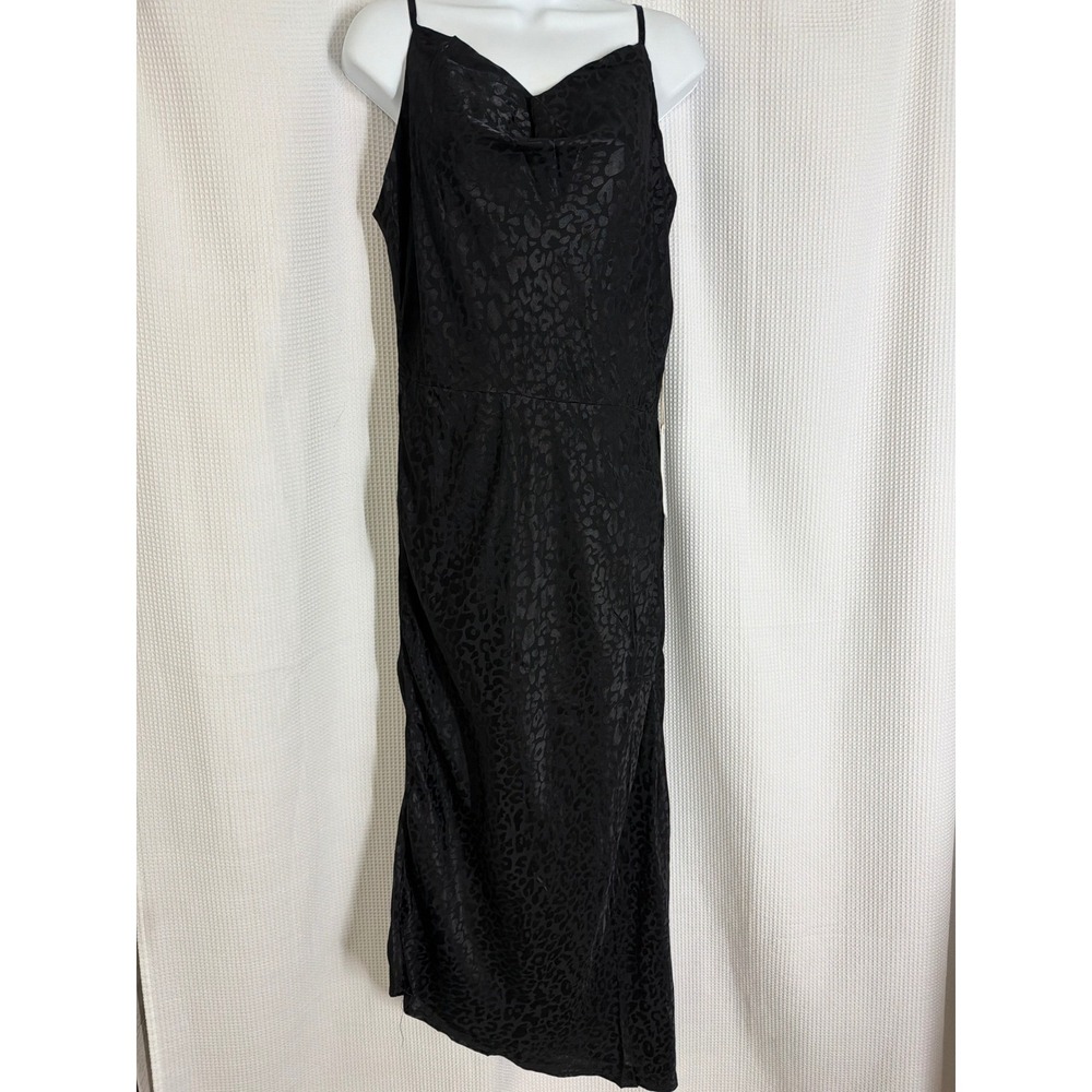 Harper Wren Black Leopard Jacquard Satin Cowl Neck Midi Slip Dress small NWT